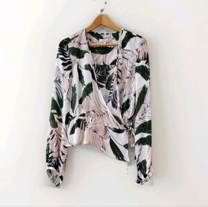 Milly Kia Silk Blouse Size 10 Green White Pink 100% Wrap Peplum Floral Top